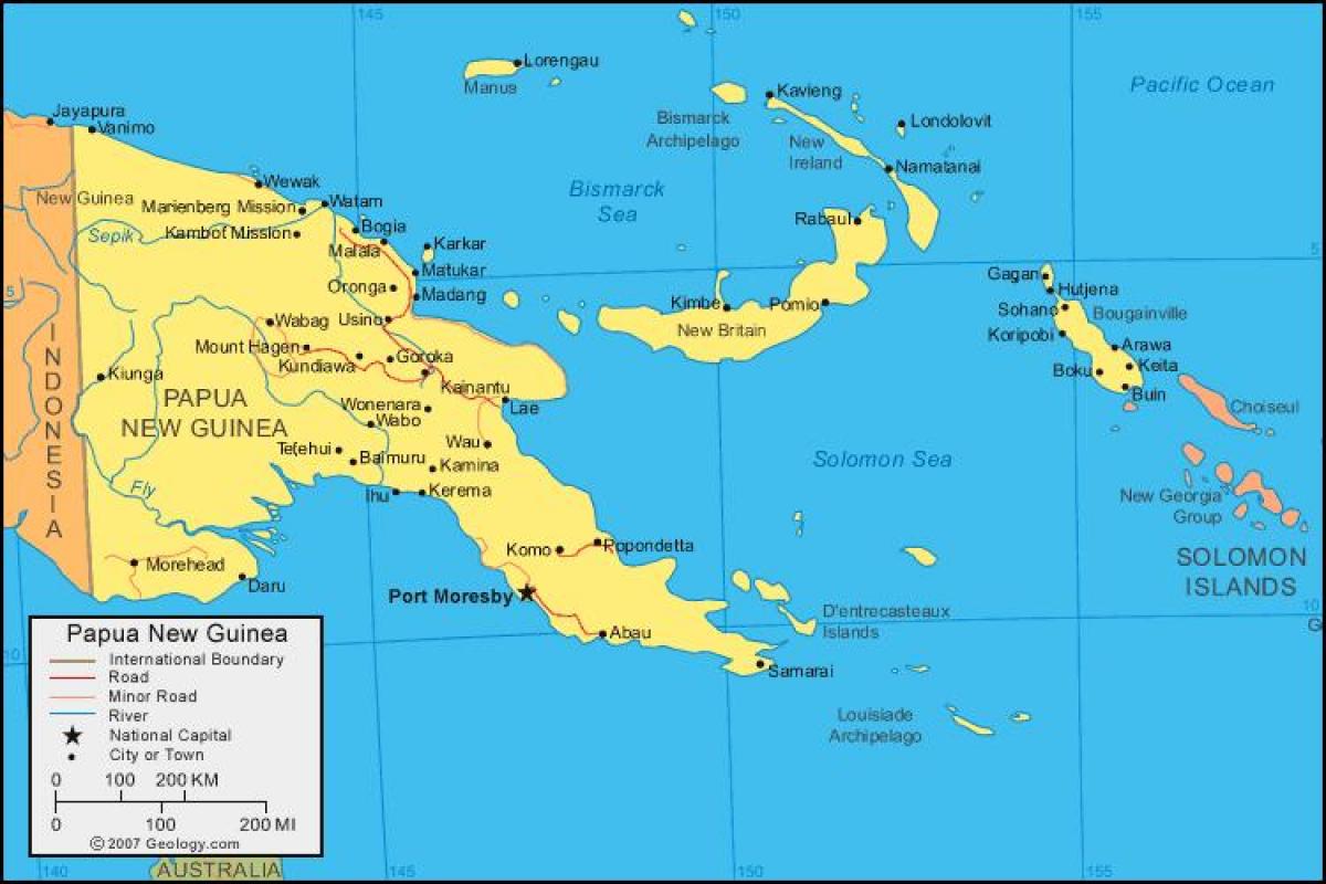 نقشه از پاپوآ گینه و کشورهای اطراف