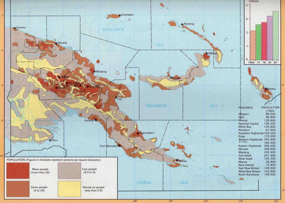 نقشه از پاپوآ گینه جمعیت